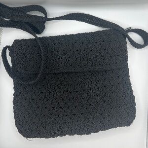 Y2K Black Knit Shoulder Bag Grunge Goth Crochet Zip Purse 2000s